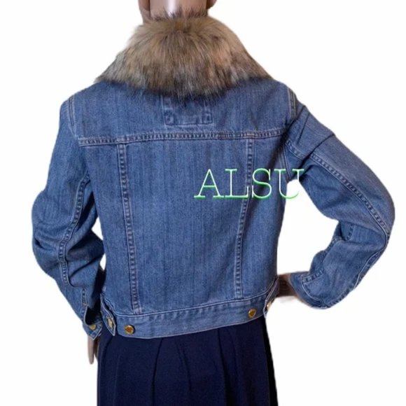 💖MEGA SALE💖💥 Faux Fur Denim Jacket Collar LightInd JF91EU3N37 - Picture 5 of 8
